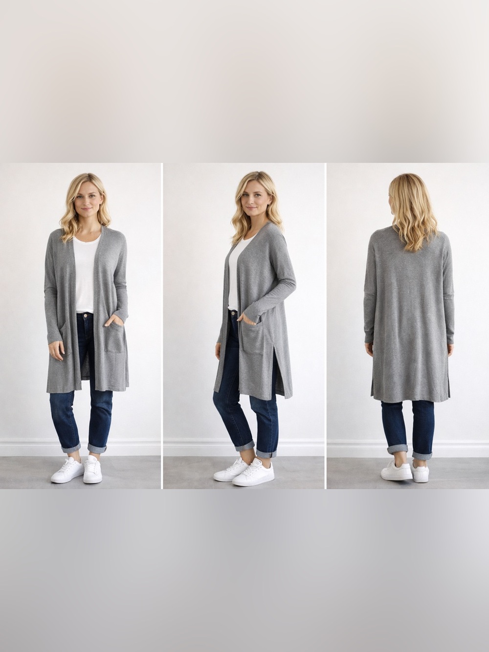 KIT & ACE - Grey open front, Long cardigan. No tag one size?